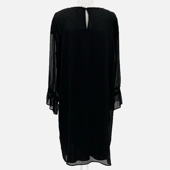 IMNYC Isaac Mizrahi Smocked Bodice Chiffon Shift Dress in Black - Size Large - Picture 3 of 6